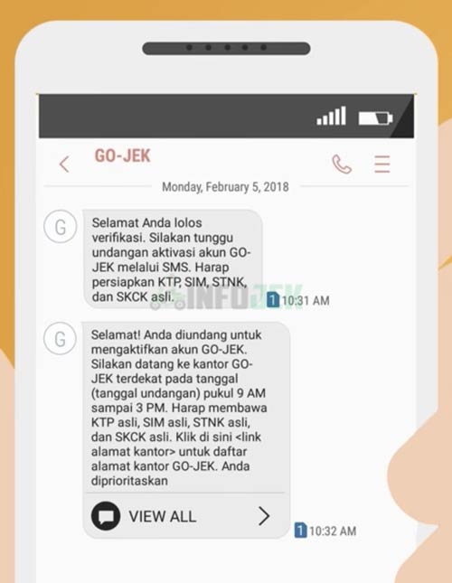 Contoh SMS Panggilan Gojek