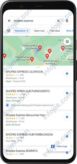 Pilih Hasil Pencarian Lokasi Shopee Express Terdekat